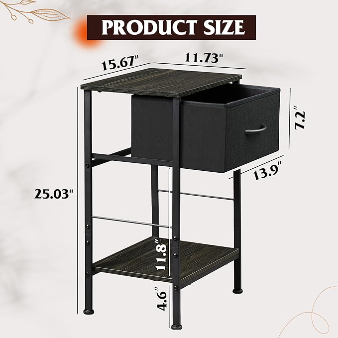 WLIVE Black Nightstand, Bedside Table - Image 3
