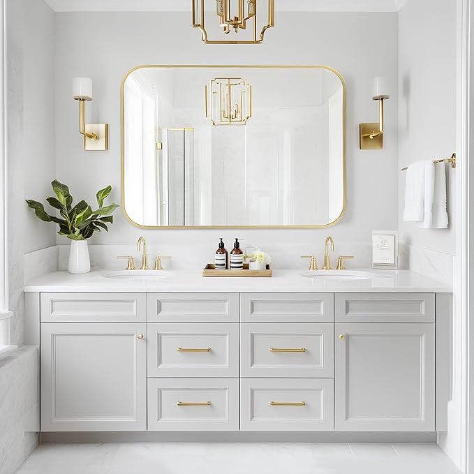 MZON 24x32 Inch Gold Bathroom Mirror – Brushed Gold Rectangular Vanity Mirror - Image 6