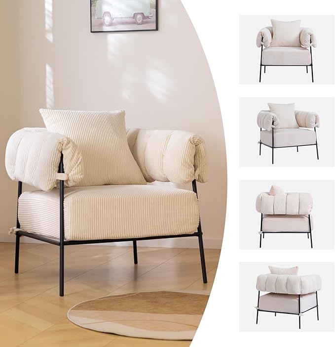 HollyHOME Modern Velvet Accent Chair, Upholstered Comfy Reading Chair, Fabric - Image 7