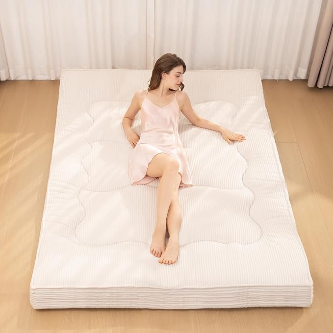 Japanese Floor Mattress, Corduroy Foldable Floor Pad, Roll Up Tatami Mat by NLDDTrailblazersTreasures