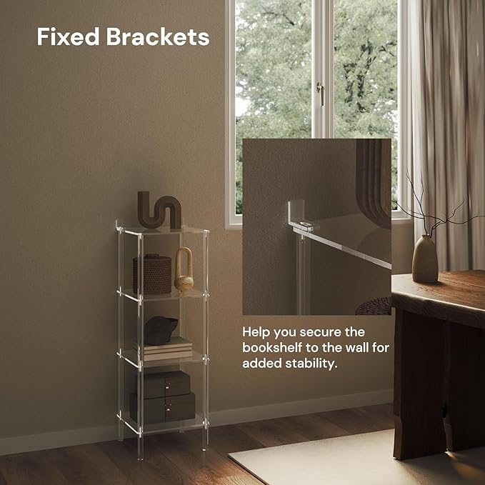 4 Tier Square Acrylic Bookshelf, Small Bookcase - Image 4