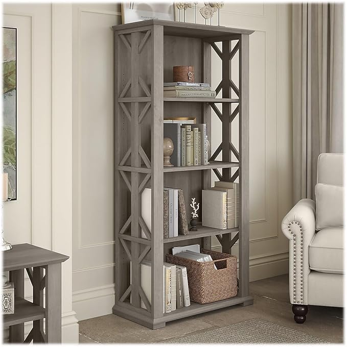 Bush Furniture Homestead 4 Shelf Farmhouse Bookcase in Driftwood Gray, Vertical - Image 2