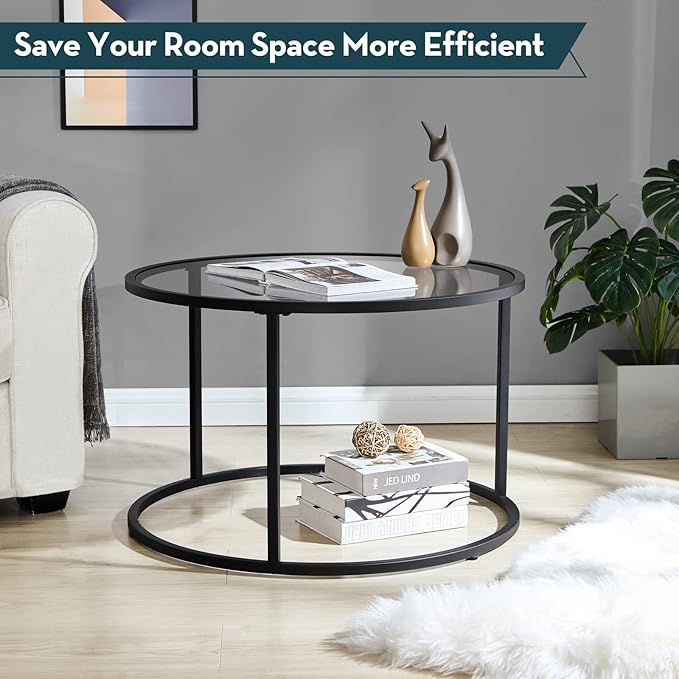 SAYGOER Round Coffee Table Glass Coffee Tables - Image 9