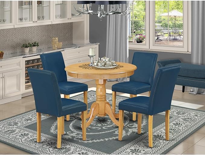 East West Furniture ANAB5-OAK-55 5 Piece Dining Room Table Set Includes a Round - Image 6