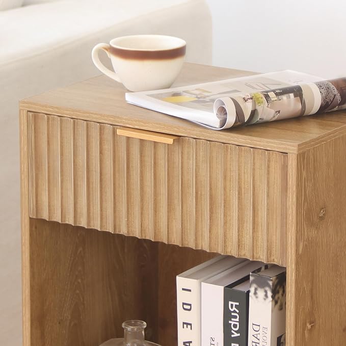 Night Stand with Drawer, Mid Century Nightstand with Storage, Modern Fluted - Image 8