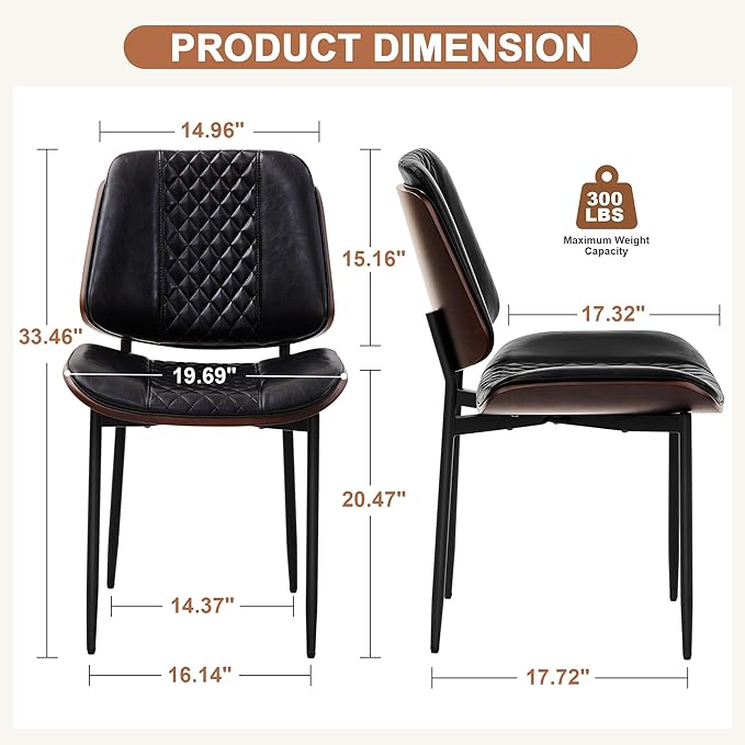 Dining Chairs Set of 2, Upholstered PU Leather Armless Chair, Mid Century - Image 2