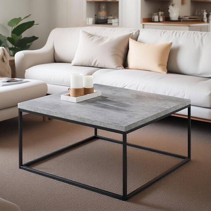 CENSI 30"x30" Square Concrete Accent Coffee Table Ottoman - Image 4