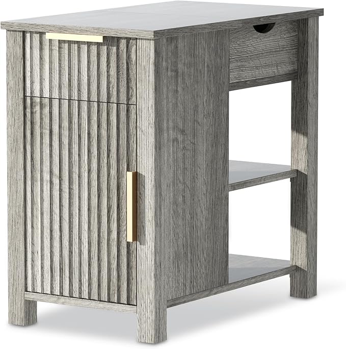 End Table with Charging Station 24'' Nightstand with Charging Station Vintage - Image 8