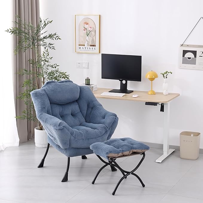 Lazy Chair with Ottoman, Modern Accent Chair Contemporary Lounge Leisure Sofa - Image 2