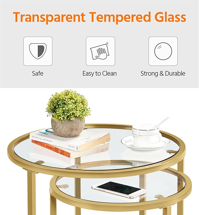 Yaheetech Round Nesting Side Table Stacking Coffee Table, Mustard Gold - Image 8