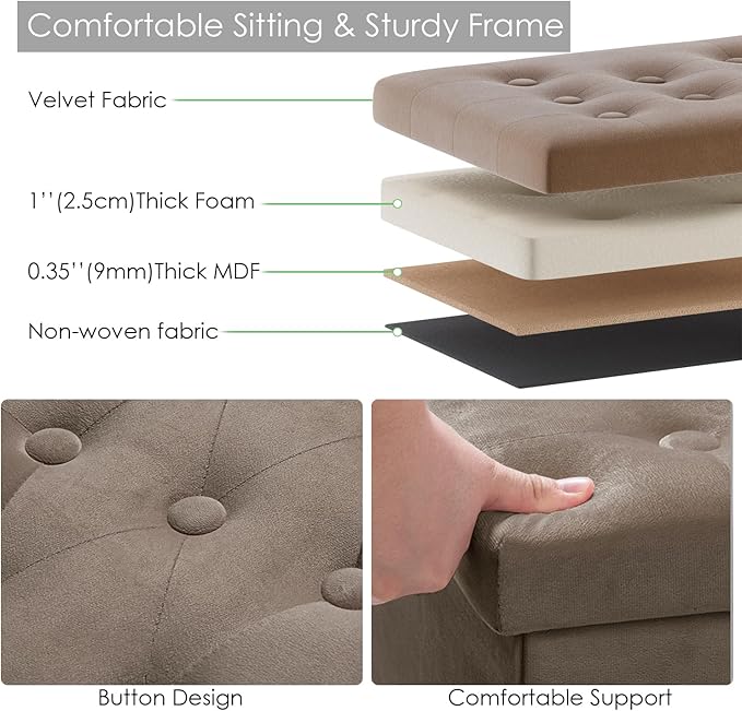 PRANDOM Jumbo Ottoman with Storage Velvet Folding Small Square Foot Stool with - Image 5