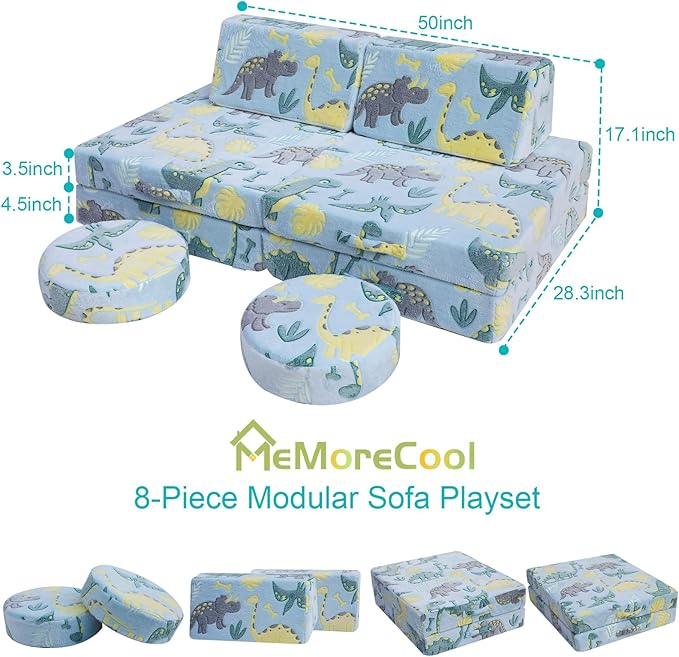 MeMoreCool Modular Glow Sofa for Kids, 8-Piece Convertible Foam Couch Play Set - Image 8