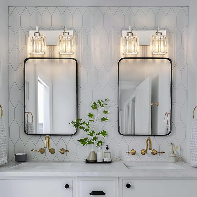 Modern Bathroom Vanity Light 2-Lights Brushed Nickel Vanity Light Crystal Wall - Image 8