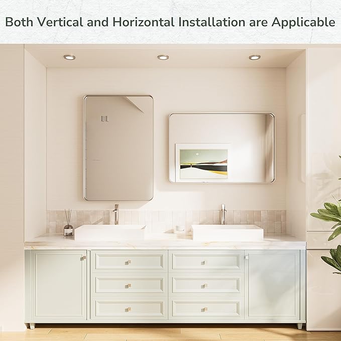 TokeShimi 16x24 Brushed Nickel Bathroom Wall Mirror Vanity Metal Frame Round - Image 3