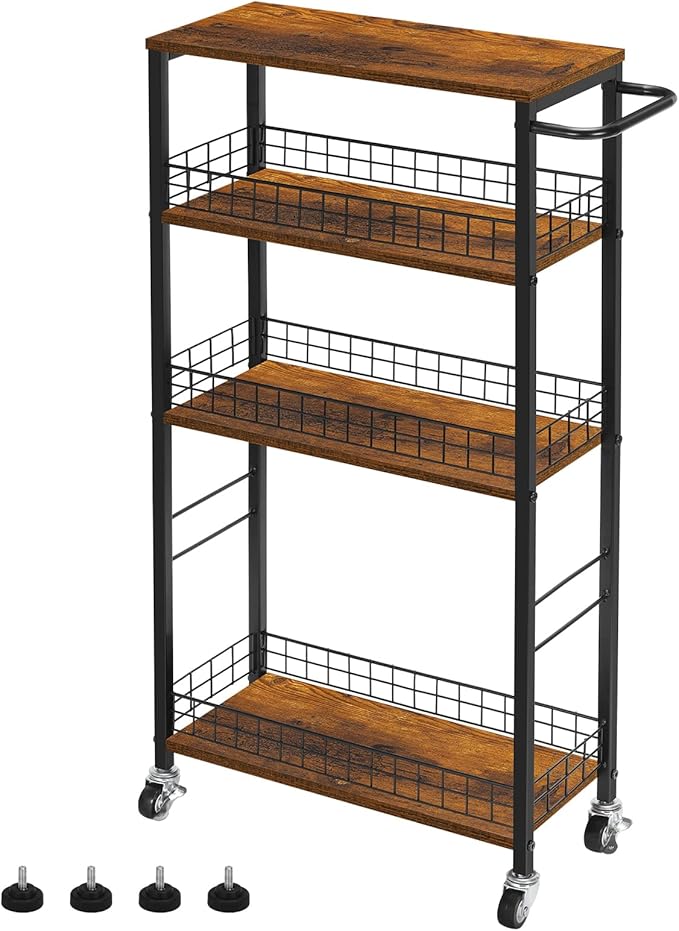 YBING Slim Storage Cart 4 Tier Narrow Kitchen Rolling Cart by YBING