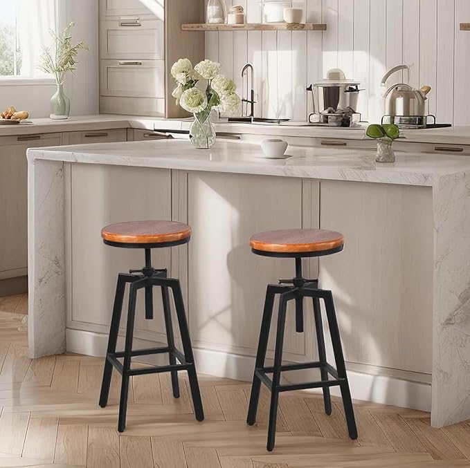 Set of 2 Vintage Bar Stools 25.6-31.5inch Height Adjustable Farmhouse Dinning by BOKKOLIK