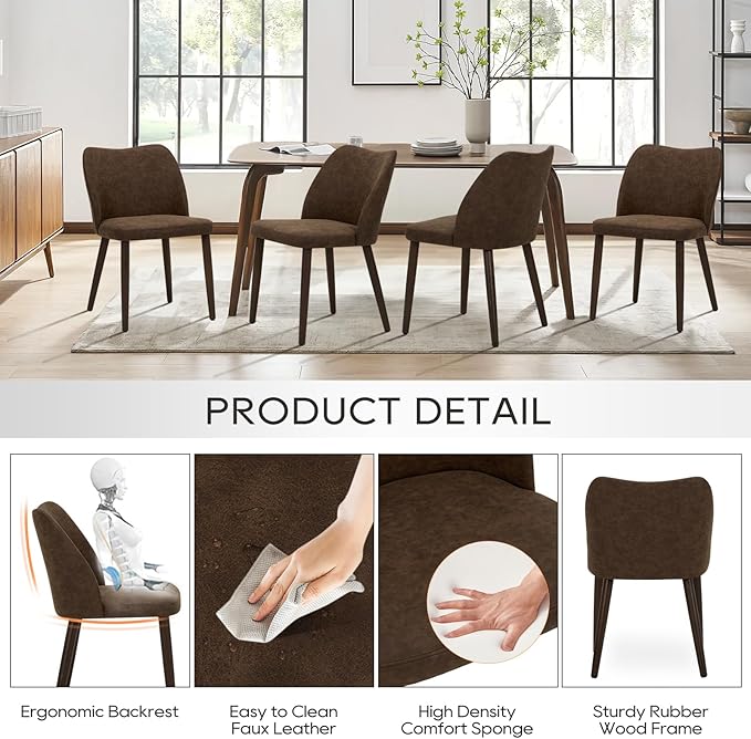 COLAMY Upholstered Dining Chairs Set of 2, Modern PU Leather Dining Room - Image 3