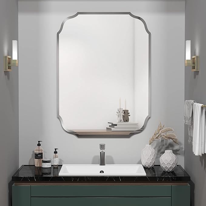 KOHROS Frameless Scalloped Beveled Edges Mirror 20" x 28" Bathroom Mirrors by KOHROS