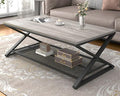 LVB Gray Coffee Table, Farmhouse Wood Metal Center Table by LVB