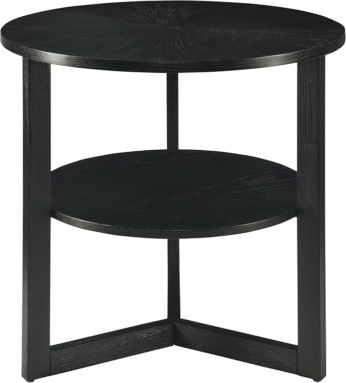 Large Round End Table with Storage Shelf, Rustic Beside Tables with Umbrella Top - Image 9