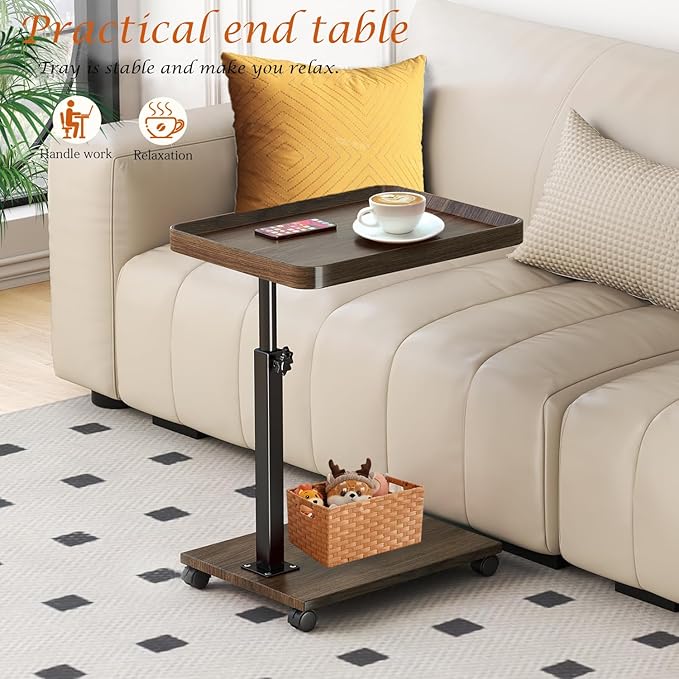 C Table End Table Adjustable Height, 360°Swivel TV Tray Table - Image 4