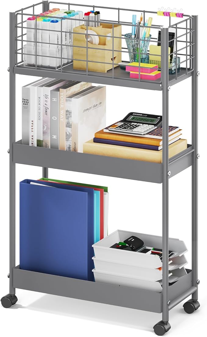 KINGRACK Slim Storage Rolling Cart, 3-Tier Metal Utility Cart by KINGRACK