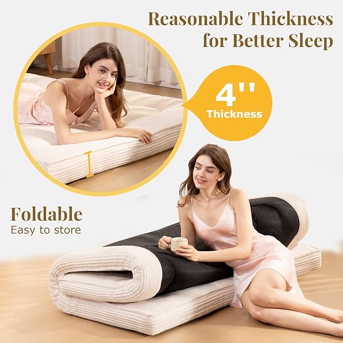 Japanese Floor Mattress, Corduroy Foldable Floor Pad, Roll Up Tatami Mat - Image 5