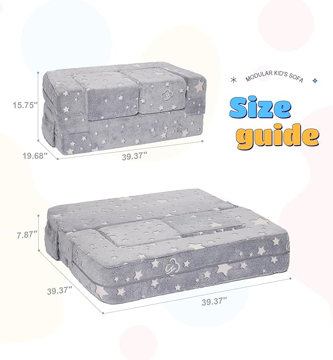 Modular Kids Sofa, Glow in The Dark Star Plush Couch, Convertible Kids Play Set - Image 2