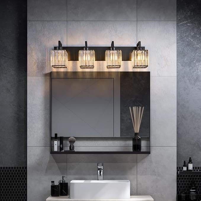 Modern Crystal Bathroom Vanity Light 4-Lights Black Modern Crystal Wall Lamp - Image 2