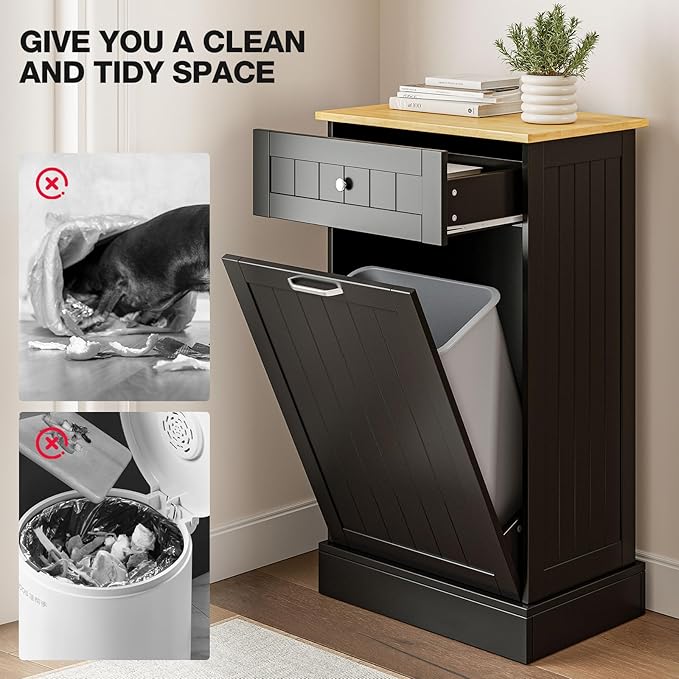 GAZHOME 10 Gallon Tilt Out Trash Cabinet, Upgrade Wooden Free Standing Recyclin - Image 6
