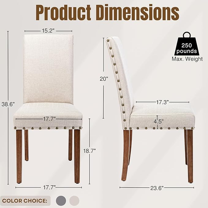 Parsons Kitchen Dining Chair Set Room Modern Upholstered Stylish Fabric High - Image 3