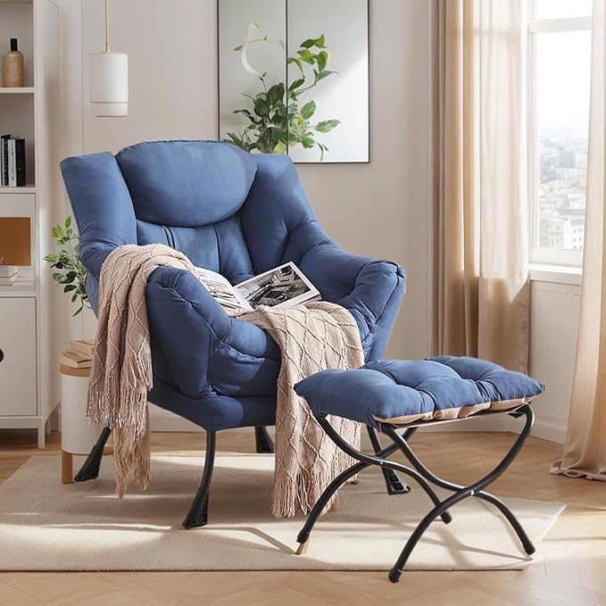 Large Lazy Chair with Ottoman, Accent Reading Chair with a Footrest, Cozy - Image 3