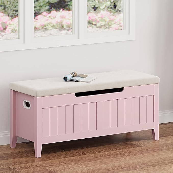 GAOMON Storage Bench with Cushion, 39.4” Wooden Chest Storage Box with 2 Safety - Image 7