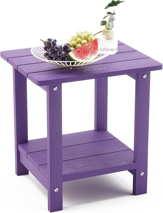 LUE BONA Adirondack Outdoor Side Table, 2-Tier Purple HDPS Patio End Table by LUEBONA