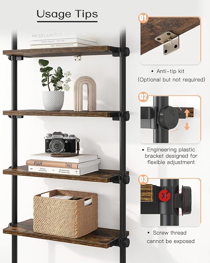 ALLZONE 5 Tiers Narrow Bookshelf, Tall Adjustable Ladder Book Shelf - Image 4