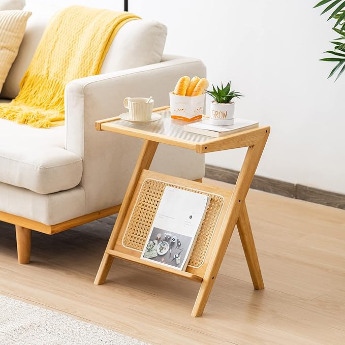 Tiita Rattan Side Table, Mid Century Nightstand, Bamboo Accent Bedside Tables - Image 5