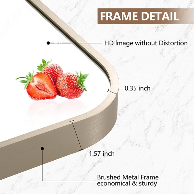 30x36 Inch Brushed Nickel Bathroom Mirror, Framed Rectangle Mirror - Image 4