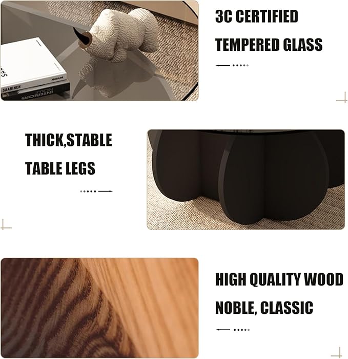 Black Coffee Table, 31.5" Round Glass Coffee Table - Image 3