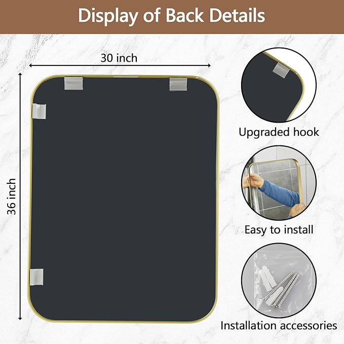 30x36 Inch Gold Mirror, Framed Rectangle Mirror - Image 6