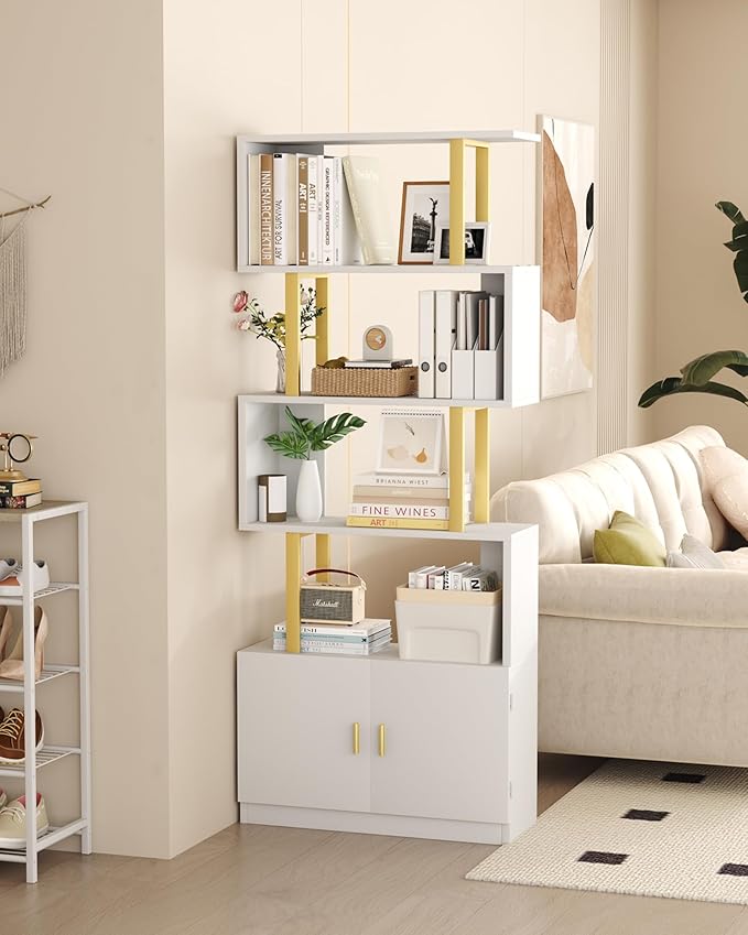 Yusong Geometric Bookcase with Cabinet, S Shaped Bookshelf 5-Tier Book Shelves - Image 8