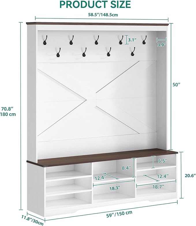 YITAHOME Hall Tree with Bench and Shoe Storage, Mudroom Storage Modern Shoe - Image 2
