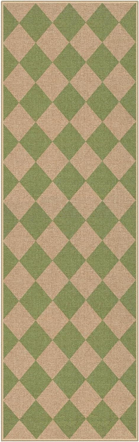 Lahome Checkered Green Runner Rug, 2x8 Carpet Runners - Image 8