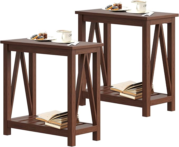 ChooChoo Farmhouse End Table Set of 2, Rustic Vintage Narrow End Side Table by ChooChoo
