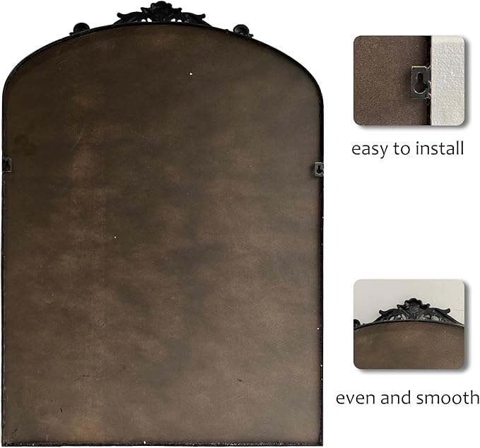 WAMIRRO Ornate Black Mirror, Vintage Arched Baroque Antique Mirorrs - Image 4