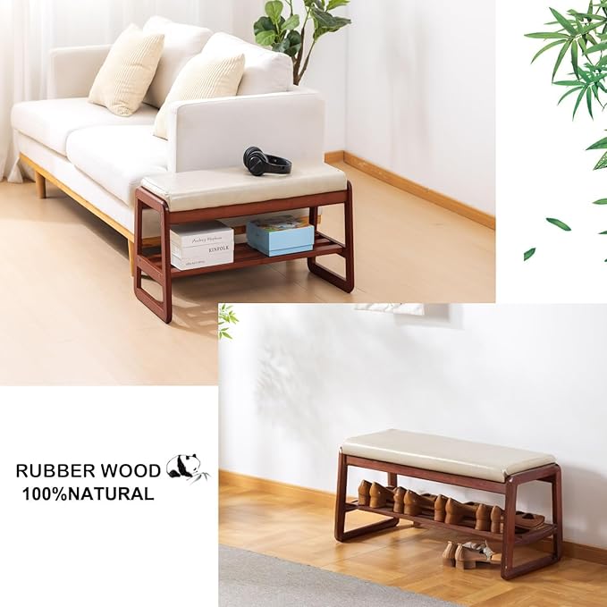 latifolia Solid Wood Bench, Entryway Shoe Bench - Image 4
