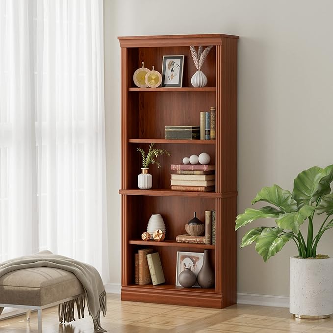 VICTONE 5-Shelf Bookcase, Wooden Standing Rack Book Storage Shelves Furniture - Image 4
