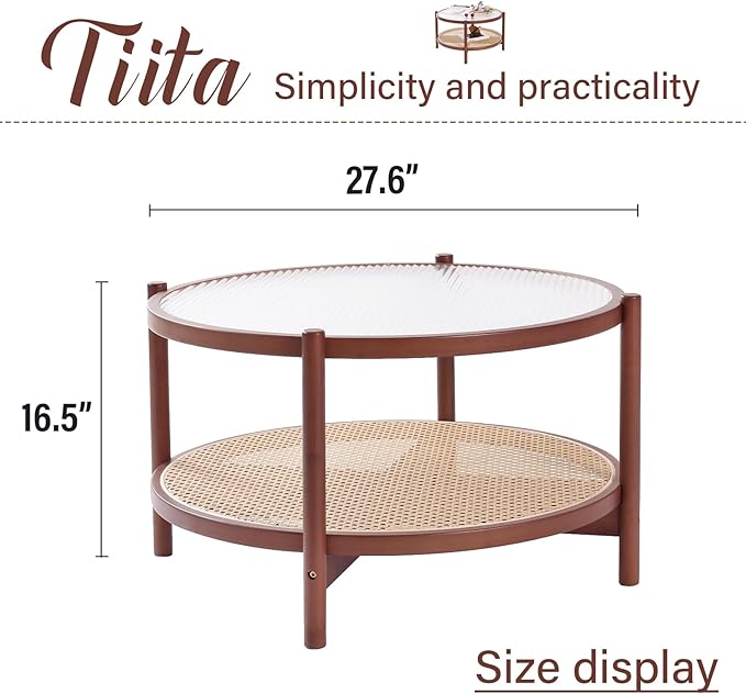Tiita Rattan Nightstand Side Table, Bamboo Accent Bedside Tables, Glass Coffee - Image 3