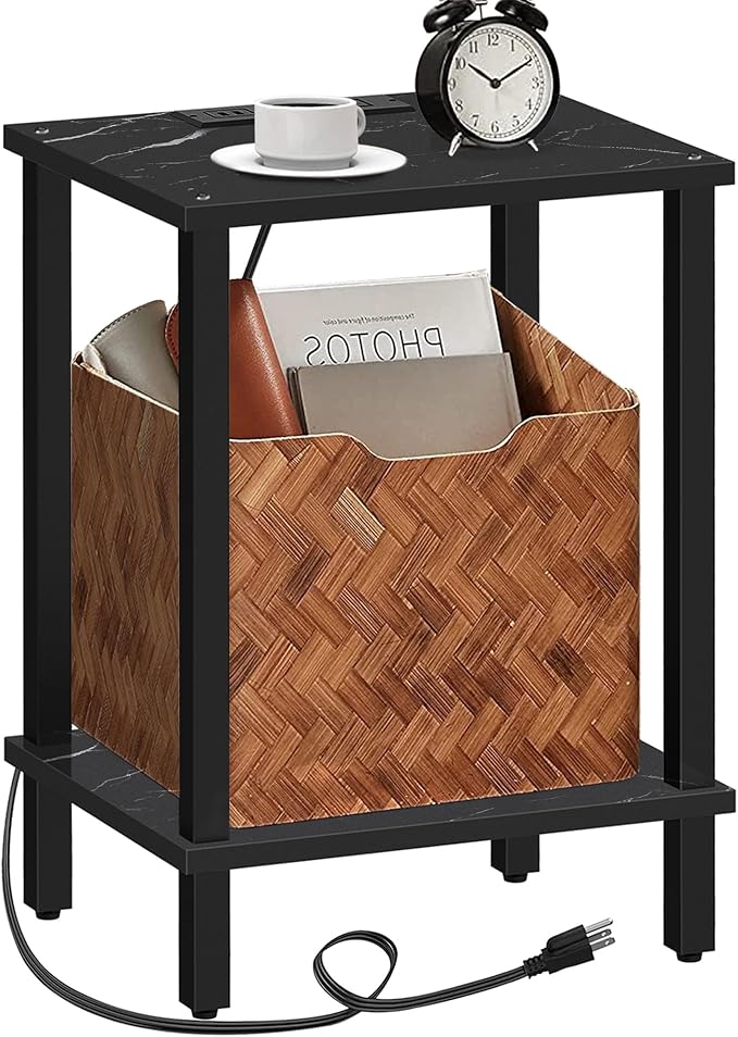 TUTOTAK End Table with Charging Station, Small Side Table, Nightstand Bedside by WelcometotheTUTOTAKHome