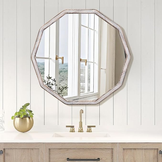 ULIKE White Wood Mirror for Wall, 24 Inch Rustic Farmhouse Mirror - Image 3