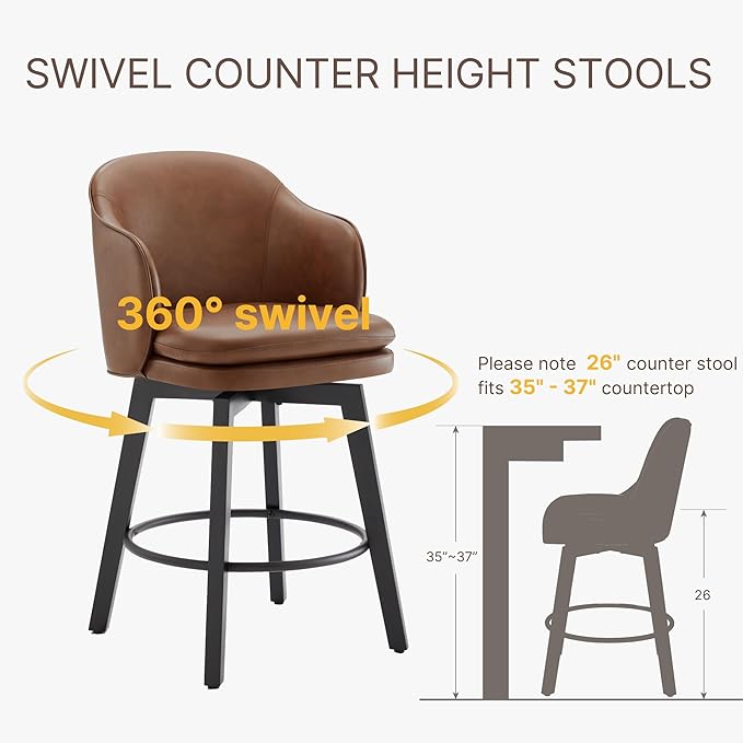Counter Height Barstools 26 inch Upholstered Swivel Bar Stools - Image 5